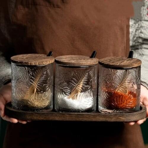 Glass seasoning jar seasoning box salt and sugar storage box household kitchen batching bottle