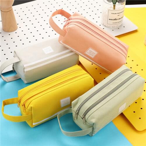 Large-capacity Double-layer Canvas Pencil Case Simple Stationery Pencil Bag Student Stationery