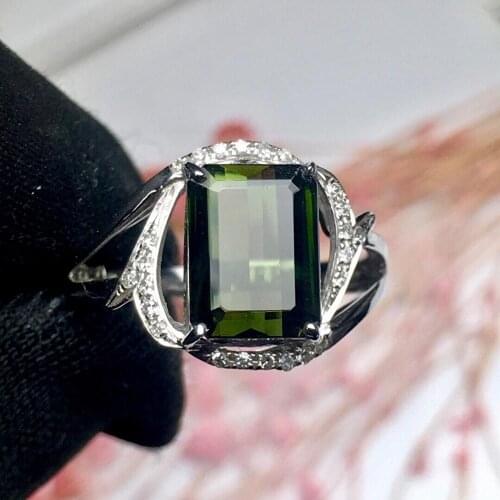 Fine Jewelry Real Pure 18 K Gold Jewelry 100% Natural Green Tourmaline Gemstones 2.2ct Diamonds Males Wedding Fine Mans Rings