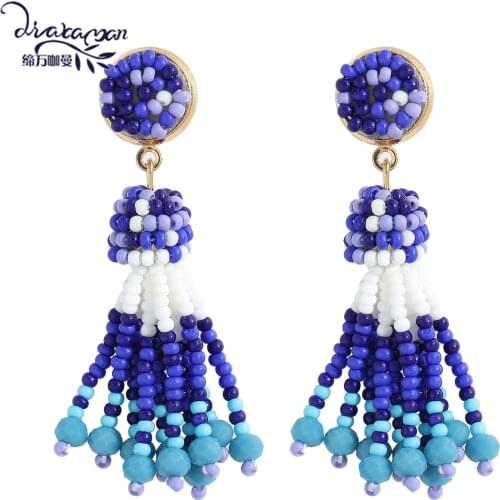 Dvacaman New Bohemian Handmade Colorful Acrylic Resin Beads Tassel Earrings for Women Fashion Beaded Statement Earrings Jewelry