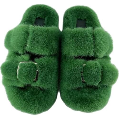 Ladies Fur Slippers 100%High Quality Mink Slippers Casual Flat Shoes Home Furnishing Girls Outdoor Flip Flops Luxury Sandals