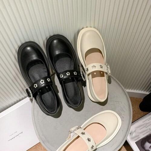 Sianie Tianie 2021 Kawaii Girls Shoes Round Toe Thick Sole Crystal Buckle Strap Lolita Students Flats Shoes Platform Mary Janes