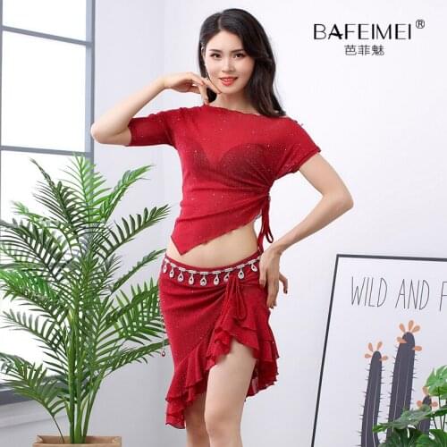 Belly Dance clothes New belly dance skirt suits Sequined Silver Blouse Short Skirt Female Beginner wear