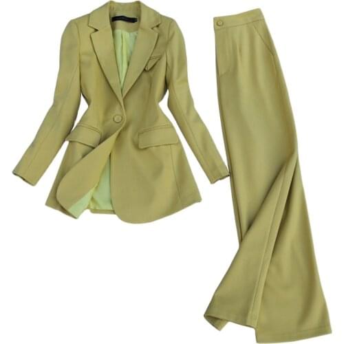 Autumn/winter New Style Korean Fashion Office Suit Slim Mid-length Suit High Waist Wide Leg Pants Women Two-piece Suit