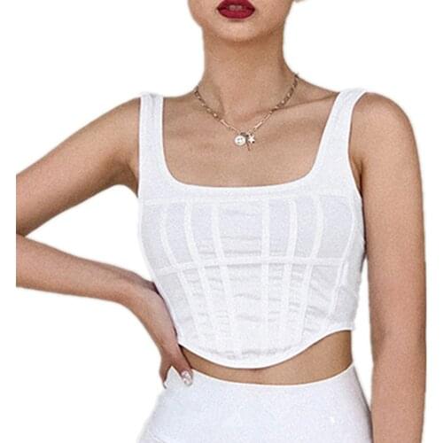 2021 New Solid Fashionable Sexy Slim Vest Crop Top Women Casual Sleeveless Streetwear Lady White Tank Clothes