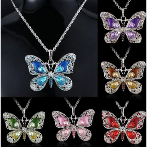 Cute Colorful Butterfly Animal Pendant Necklace for Women Cocktail Party Statement Necklace Korean Fashion Jewelry Choker Gifts
