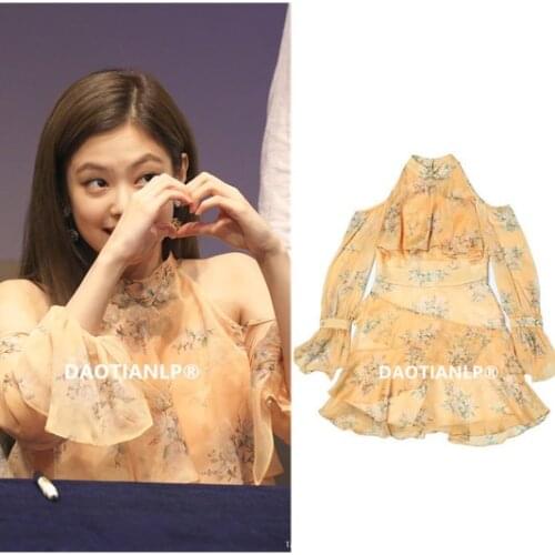 Kpop Korean Celebrity same Summer new wild halter strapless ruffle dress women korean sweet long sleeves chiffon mini dresses