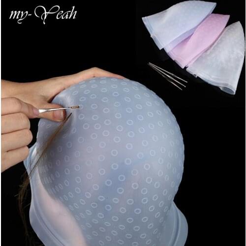 1Pcs Pro Salon Highlighting Dye Frosting Tipping Cap + Hook Hair Coloring Reusable Silicone Caps DIY Hair Styling Dyeing Tools