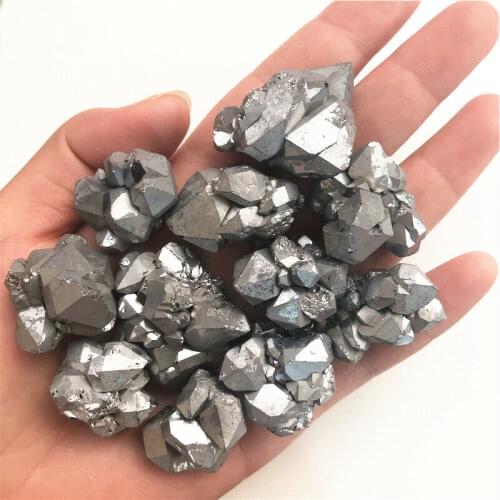 10-30mm Electroplated Silver Titanium Aura Amethyst Skeletal Quartz Points Crystal Cluster Healing 50g Natural Quartz Crystals