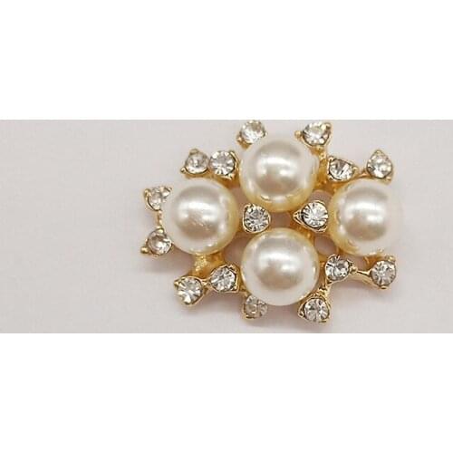 10 PCS 23x30mm Metal Alloy KC Gold Crystal Rhinestone Imitation Pearl Flowers Accessories For Jewelry Making