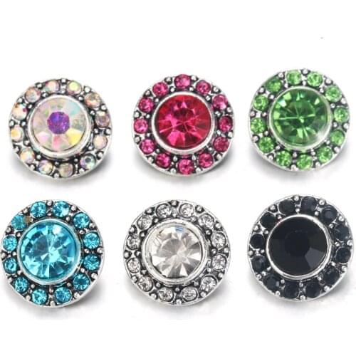 10pcs/lot 6 Color Flower Snap Jewelry Rhinestone Metal Snap Buttons Fit 12mm Sivler DIY Snap Bracelets Jewelry 0019