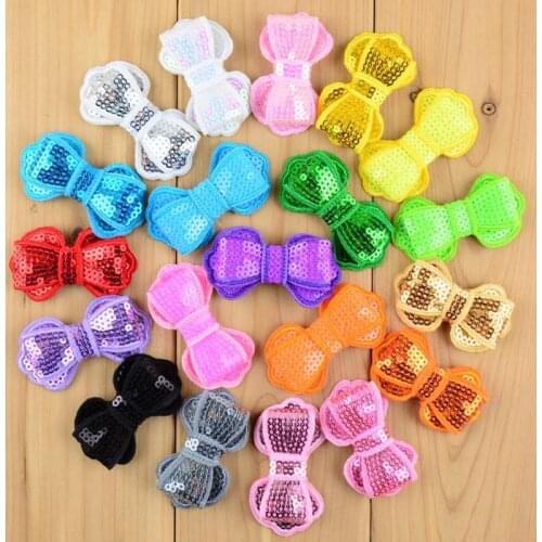 20 PCS/lot , 5.5 cm Sequin Bows , Glitter Bowknot Embroidered Applique