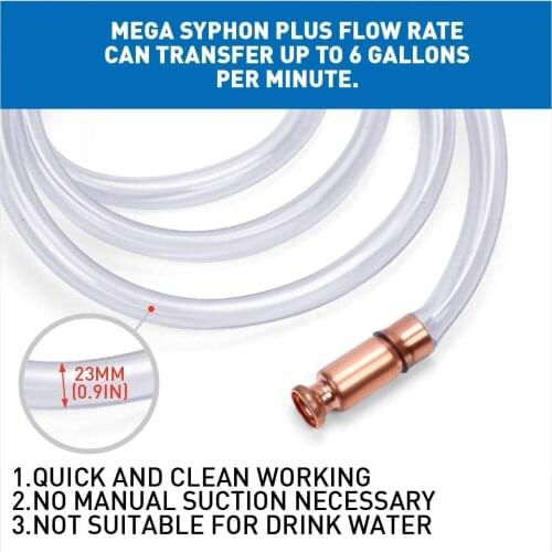 2020-SEDY Gas Siphon 10FT Multi-Purpose Super Easy Siphon Pump 3/4" Valve Virgin Grade Tubing Safe