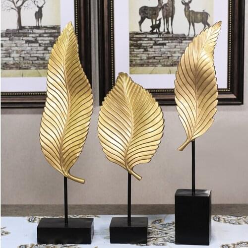 3PCS European Desktop Gold Leaves Figurines Decoration Resin Fengshui Ornaments Craft Home Livingroom Hotel Accessories Decor