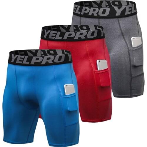 3 Pack Men Compression Shorts Active Workout Underwear with Pocket badminton shorts