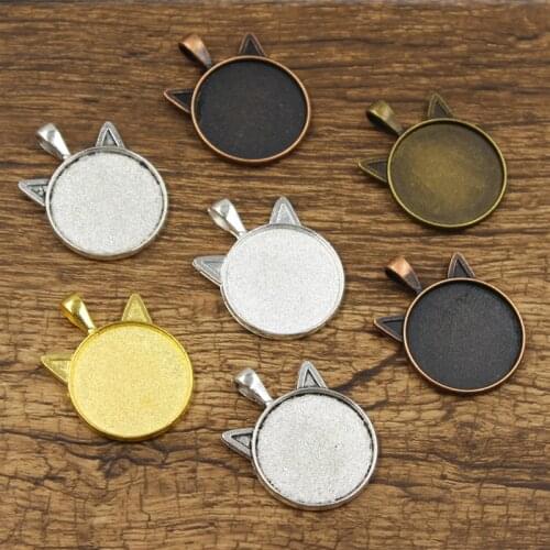 4pcs New 25mm Inner Size Bronze Silver Color Gold Multicolor Simple Cat Style Round Cabochon Base Setting Pendant