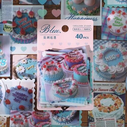 40 pcs/pack Birthday Cake Sweet Collage PET Sticker Package DIY Diary Journal Festival Decoration Stickers Album Scrapbooking