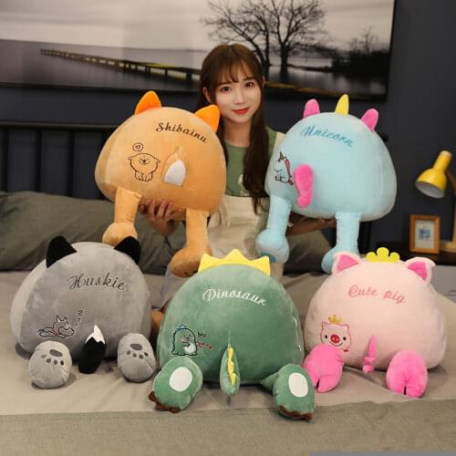 40cm Cute Bear Dinosaur Dog Unicorn Pig Husky Plush Butt Pillow Sofa Cushion Soft Animals Toys Stuffed Dolls for Kids Girls Gift