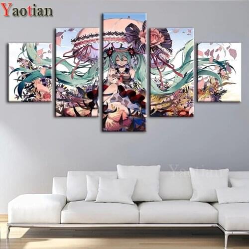 5 Pieces diy diamond Painting Animation Girl full square/round drill diamond embroidery mosaic multi-panel 5 d home decor