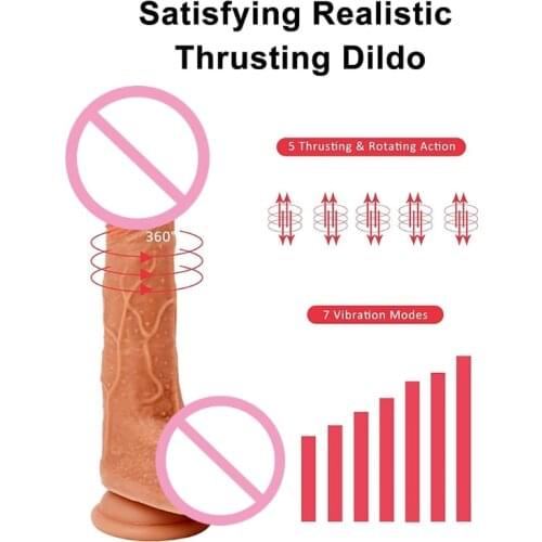 50LF Realistic Dildo G Spot Stimulation with Suction Cup 7 Frequency Vibrator 5 Thrusting Rotating Massager for Women Couples