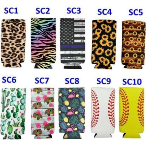 600pcs Creative Neoprene Can Cooler Sleeve for 330ml Slim Can Holder Sunflower Baseball Pattern Beer Soda Water Can Cover SN3904