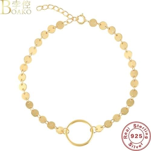BOAKO Simple Gold Bracelet For Women 2021 Charm Bracelets 925 Sterling Silver Cheville Fine Jewelry Silver Bracelet Chevilles