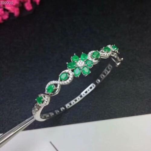 Natural green emerald gem bangles natural red gemstone Bracelet S925 silver Fashion Flower overlappin woman girl office jewelery