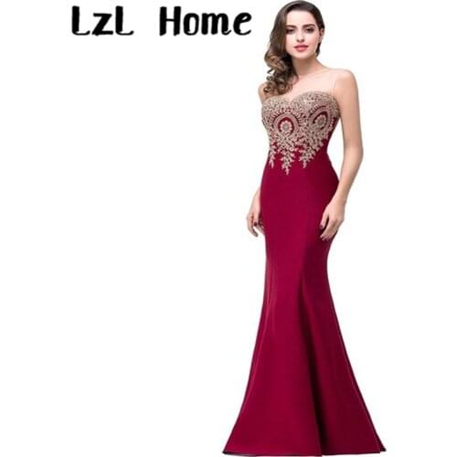 Burgundy Mermaid evening dress applique lace sleeveless woman dress party floor long lady dress dress summer woman