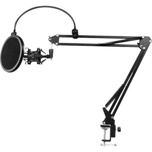 D8 Mic Stand Adjustable Microphone Suspension Arm Stand with Universal Shock Mount Mic Clip Holder for Live Broadcasting Podcast