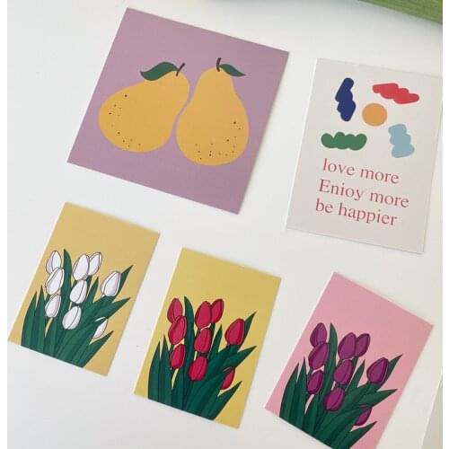 8 Sheets Color Tulip Pear Decorative Postcard Set Korean Ins Cards Wall Bedroom Photo Props DIY Background Gift Stationery