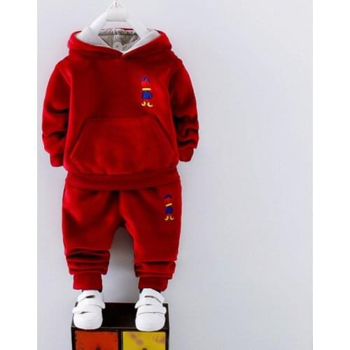 New Baby Boy Clothes Sets for Winter Spring Kids Girls Plus velvet thickening hoodie and trousers two pieces Sport Suit Warmer