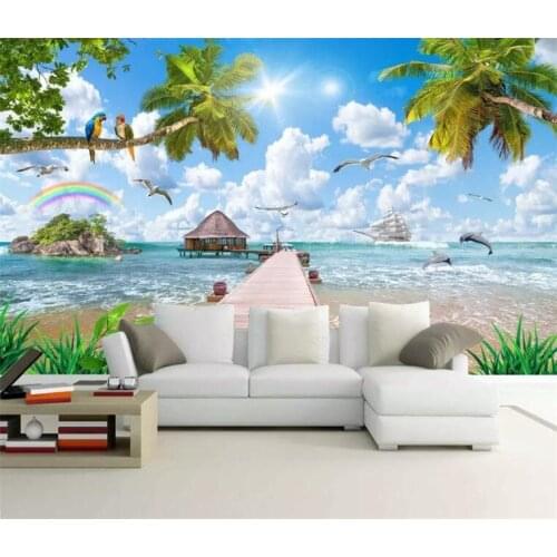 Photo wallpaper modern simple coconut tree seascape natural mural living room bedroom interior decoration wallpaper space expans