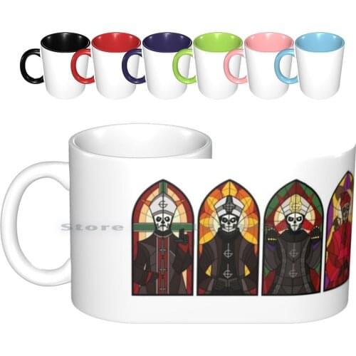 Clergy Ceramic Mugs Coffee Cups Milk Tea Mug Ghost Band Stained Glass Grucifix Ghost Fanart Colour Satan Hail Satan Devil