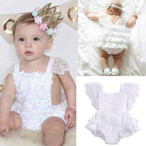 Baby Girl Flying Sleeve Lace Floral Princess Bodysuit Litte Princess Sunsuit Outfit Jumpsuit Newborn Photography Props Wear