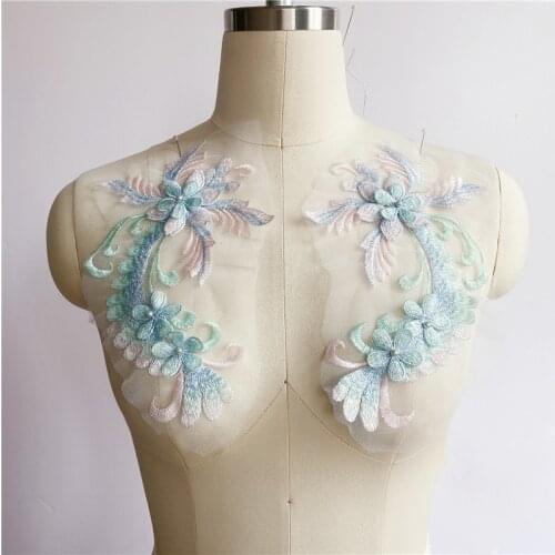 2PCS Flower Lace Fabric Embroidered Appliques Trims Classic Collar Mesh Sew On Patches For Wedding Evening Decoration Dress DIY