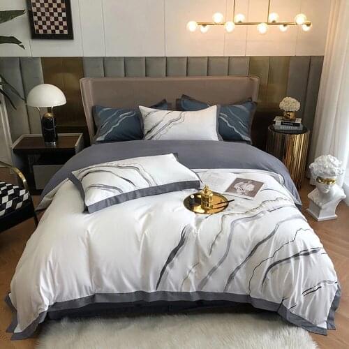 Brief Marble Print Bedding Set Satin Egyptian Cotton Duvet Cover Set Print Queen King Size Linens Sheet Pillowcases