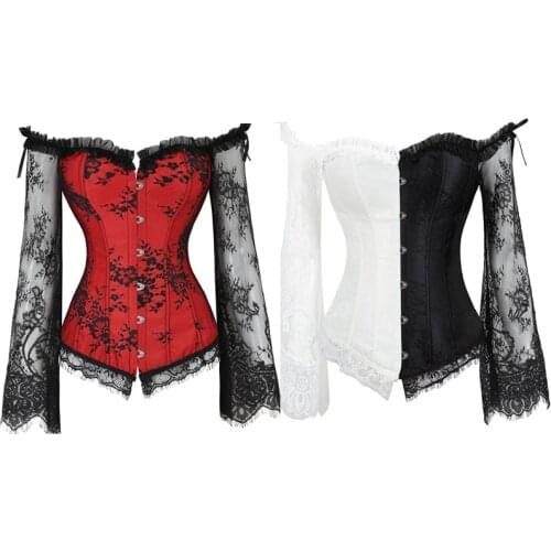 Lace Up Corset Overbust Corsets Fish Boned Bustier Jacquard Floral Korset Gothic Women Korse Plus S-6XLCorselet