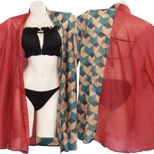Anime Demon Slayer Tomioka Giyuu Cosplay Costume Adult Swimwear Two Pieces Cloak Outfits Halloween Carnival Suit