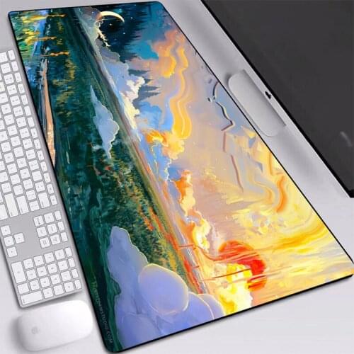 Landscape Art Moon Pad Table Mice Computer Laptop Mouse-Pad Desktop with Sewn Edges Non-slip Mouse Pad Custom Desk Mat 900x400mm