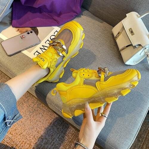 2021 Casual Platform Sneakers Women Summer Breathable Mesh Vulcanized Shoes Woman Fashion Metal Chain Lace Up Shoes Femme