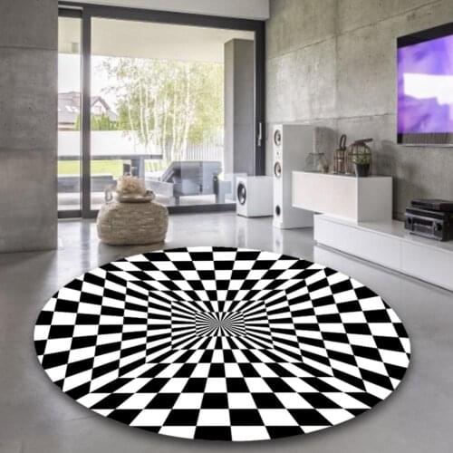 Round 3D Illusion Carpet Black White Stereo Vision Mat Non-slip Illusion Rug Living Room Doormat Table Sofa Print Optical Pad