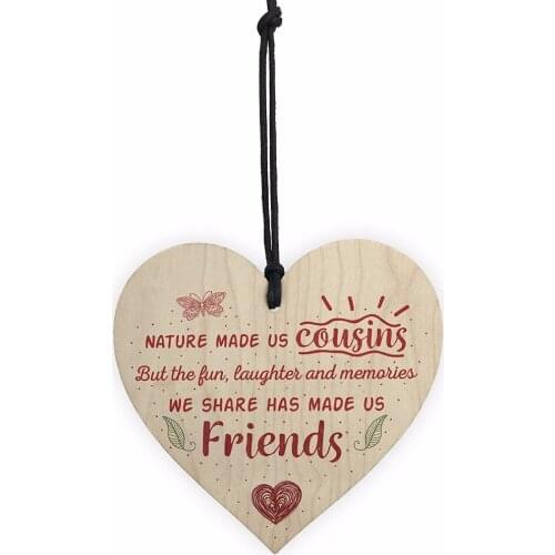 Meijiafei Fun And Laughter Cousins Wooden Heart Family Plaque Thank You Sign Birthday Present