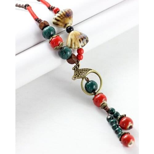 Fashion Jewelry Vintage Bohemia Ceramic Stone Pendant Necklace Handmade Lucky Phoenix Colorful Necklaces Free Shipping Nc123