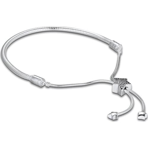 Moments Pave Star and Snake Chain Sliding Bracelets For Jewelry Making Sterling Silver Jewelry For Woman Fashion Make Up Bangle