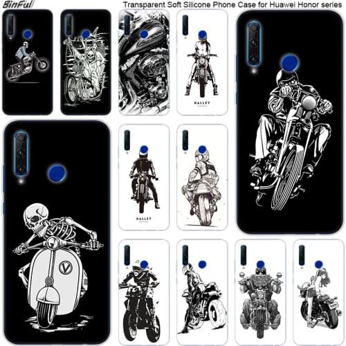 Cartoon Cool Biker motorcycle Soft Silicone Phone Case for Huawei Honor 20 20i 10 9 8 Lite 8X 8C 8A 8S 7S 7A Pro View 20 Fashion