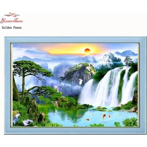 Golden Panno Needlework DIY DMC Cross stitch Sets For Embroidery kits Precise unprinted scenery Patterns Counted Cross-stitch 07