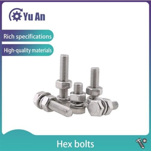 304 Stainless Steel Outer Hexagonal Bolt Screw Nut Set Large Full Length Screw M12 M14 M16 2PCS