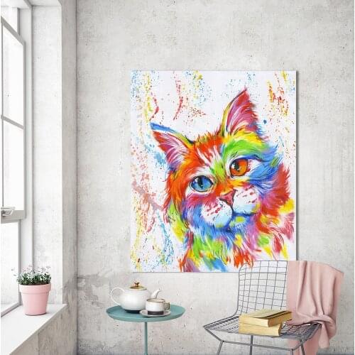 Watercolor Cat Wall Art Animal Oil Painting Home Decor Wall Pictures For Living Room No Frame Canvas Painting Posters and Prints
