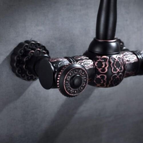 Vidric Wall Mounted Hot Cold Mixer Faucets Black Bathroom Basin Sink Tap Brass Copper Faucet Mixer Oil Rubble Bronze Finished EL