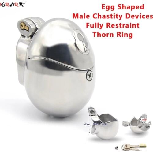 Stainless Steel Egg Shape Ball Stretcher Male Chastity Cage Cock Penis Ring Lock Sex Toys For Men BDSM Restraints Belt Device